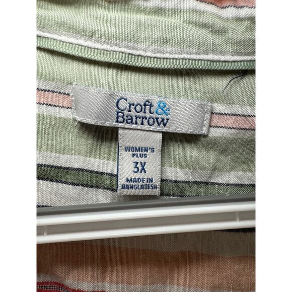 Croft & Barrow striped linen button down sleeveless shirt womens 3X coastal boho - Picture 2 of 7